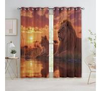 Generico Tende a Pannelli per Interno con Anelli 2 Pezzi 117 x 229 cm (L x A), Tenda Surrealismo Tramonto Animali Leone Camera da Letto e Soggiorno Oscuranti Isolanti - Arancione