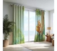 Generico Tende a Pannelli per Interno con Anelli 2 Pezzi 140L x 200A CM,Acquerello Fiaba Foresta Orsetto Tenda Camera da Letto e Soggiorno Oscuranti Isolanti e Moderne,Verde