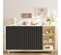 Generico Tende Antipolvere per Ripiani Aperti, in Lino, Impermeabili, Tenda per Armadietti da Cucina, Tenda Autoadesiva Resistente al Colore, Non Necessita di Foratura,Nero,W60cm/H70cm