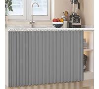 Generico Tende Antipolvere per Ripiani Aperti Tessuto in Lino Impermeabile Tenda per Mobili da Cucina Tenda per Mensole con Binario Scorrevole con Ante Scorrevoli - Autoadesiva,Grigio,W110cm/H60cm