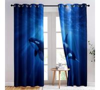 Generico Tende Blu per interni, 91.5 L x 214 A cm Set di 2 Pezzi di Tende Morbide in Poliestere con Occhielli - Oscuranti Termiche con Motivo Arte Surreale Oceano Animali Orche