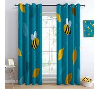 Generico Tende Blu Scuro per interni, 2 Pezzi con Occhielli, Tende Oscuranti Termichem, 117 L x 229 A cm, Morbida Tenda in Poliestere con Motivo Cartone Animato Carino Animale Ape