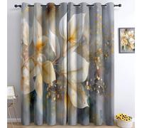 Generico Tende Camera da Letto Oscuranti Stampate Acquerello Onde Alla Deriva Piante Fiori con Occhielli Termiche Isolanti Coprente per Casa Moderne Interni 100L x 160A cm (2 Pannelli) - Grigio Cachi