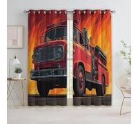 Generico Tende Camion Dei Pompieri Dei Cartoni Animati 140L x 245A cm (2 Pannelli), Rosso Poliestere Tende Oscuranti Con Occhielli Per La Decorazione Della Camera Da Letto E Del Soggiorno