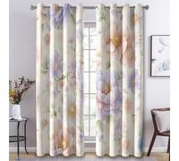 Generico Tende Floreale Pastello per Interni Oscuranti 2 Pezzi, Tende Motivo Fiore Acquerello, Tenda Camera da Letto Soggiorno Casa Finestra, con Anelli, 140 L x 260 A cm A-X24