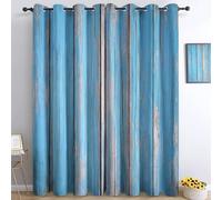 Generico Tende Interni Oscuranti Termiche Con Occhielli Stile Industriale Set Di 2 - Tende Finitura Anticata Pannello Di Legno Texture Con Stampa Per Soggiorno Camera Da Letto, 117 X 229 Cm Blu