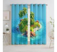 Generico Tende Isola Di Spiaggia Dei Cartoni Animati 140L x 260A cm (2 Pannelli), Blu Poliestere Tende Oscuranti Con Occhielli Per La Decorazione Della Camera Da Letto E Del Soggiorno