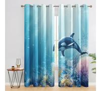 Generico Tende Orca Assassina per Interni Oscuranti 2 Pezzi, Tende Motivo Vita Marina Mondo Sottomarino, Tenda Camera da Letto Soggiorno Casa Finestra, con Anelli, 140 L x 180 A cm A-X9