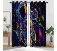 Generico Tende Oscuranti 140L x 280A cm (2 Pannelli), Termiche Isolanti Anti-Rumore Tende con Fumetto Spazio Astronauta Motivo, per Cameretta dei Bambini Soggiorno Blu Scuro
