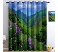 Generico Tende Oscuranti 183L x 214A cm Protezione dal freddo Tende con Asole Modello, Per camera dei bambini ragazze, Foresta Prateria Colline Nuvole per Interni Soggiorno e Camera da Letto Verde