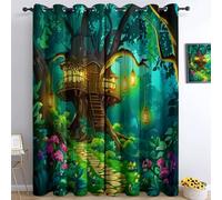 Generico Tende Oscuranti 2 Pezzi Casa Nella Giungla Dei Cartoni Animati L140 x A180 cm Tenda Oscurante Opache per Soggiorno Camera Da Letto, Tende Stampate per la Stanza dei Bambini