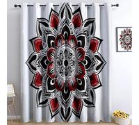 Generico Tende Oscuranti 2 Pezzi Fiori Mandala Neri E Rossi L75 x A166 cm Tenda Oscurante Opache per Soggiorno Camera Da Letto, Tende Stampate per la Stanza dei Bambini