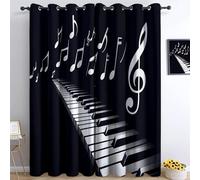Generico Tende Oscuranti 2 Pezzi Note Di Pianoforte Nere L140 x A180 cm Tenda Oscurante Opache per Soggiorno Camera Da Letto, Tende Stampate per la Stanza dei Bambini