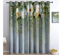 Generico Tende Oscuranti 3D Corona Acquerello Con Rose Bianche E Ortensie Occhielli Tende, Interni Camera Da Letto Soggiorno 117L x 229A cm Grigio Moderne Cameretta Bambini Ufficio Albergo 2 Pannelli