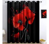 Generico Tende Oscuranti 3D Fiore Di Papavero Rosso Tende Occhielli Tende Da Interni Camera Da Letto Soggiorno L140 x A260 cm Moderne Cameretta Bambini Ufficio Albergo Tende Decorativa 2 Pannelli
