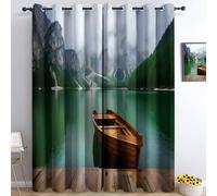 Generico Tende Oscuranti 3D Fotografia Lago Delle Dolomiti Barca Di Legno Occhielli Tende, Interni Camera Da Letto Soggiorno 117L x 138A cm Verde Moderne Cameretta Bambini Ufficio Albergo 2 Pannelli