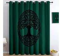 Generico Tende Oscuranti 3D Simbolo Celtico Albero Della Vita Occhielli Tende, Interni Camera Da Letto Soggiorno 91.5L x 214A cm Verde Scuro Moderne Cameretta Bambini Ufficio Albergo 2 Pannelli