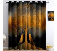 Generico Tende Oscuranti 3D Stile Fantasy Albero Della Vita Vichingo Corvo Occhielli Tende, Interni Camera Da Letto Soggiorno 117L x 183A cm Oro Moderne Cameretta Bambini Ufficio Albergo 2 Pannelli
