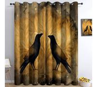 Generico Tende Oscuranti 3D Stile Fantasy Corvo Albero Della Vita Occhielli Tende, Interni Camera Da Letto Soggiorno 75L x 166A cm Oro Moderne Cameretta Bambini Ufficio Albergo 2 Pannelli
