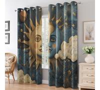Generico Tende Oscuranti Celeste per Soggiorno, Tende per Interni Sole Luna Astrologia Camera da Letto, Cucina, Finestra, Tenda con Occhielli 140L X 180A cm (2 Pannelli) E-D5