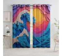 Generico Tende Oscuranti con Occhielli per Ragazze Ragazz Blu, Tenda Termicamente Isolante Astratto Fantasy Costiero Onde per Soggiorno Camera da Letto Bambini 2 Pannelli 117 x 229 cm (L x A)