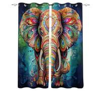Generico Tende Oscuranti Elefante per Interni 2 Pezzi L 140 x A 240 cm Elefante Mandala Colorato Tende Termiche per Soggiorno e Camera da Letto Curtains Oscurante ad Anelli per Salotto Moderne