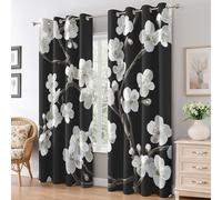 Generico Tende Oscuranti Fiore bianco per Soggiorno, Tende per Interni Fiori Moderni Camera da Letto, Cucina, Finestra, Tenda con Occhielli 140L X 260A cm (2 Pannelli) E-D8
