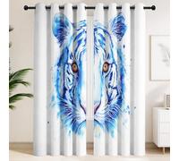 Generico Tende Oscuranti Occhi Arancioni Tigre, Blu Pittura Ad Acquerello, Tenda Termiche Microfibra con Anelli per Amante Animali Camera da Letto Soggiorno, L 140 x A 300 cm 2 Pezzi