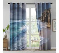 Generico Tende Oscuranti Onde Del Mare, Tende per Interni Oceano Spiaggia Costiera con Occhielli 140L x 220A cm, Tenda Termiche Isolanti per Soggiorno e Camera da Letto 2 Pezzi K7