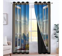 Generico Tende oscuranti per camera da letto 117L x 229A cm 2 pannelli, tende con stampa di castello architettura pianta - tenda paesaggio urbano per decorare la camera dei bambini e il soggiorno