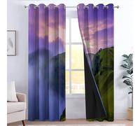 Generico Tende oscuranti per camera da letto 117L x 229A cm 2 pannelli, tende con stampa di verde collina cascata - tenda scenari naturali per decorare la camera dei bambini e il soggiorno