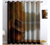 Generico Tende oscuranti per camera da letto 140L x 245A cm 2 pannelli, tende con stampa di attrezzo da pesca cappello lago, tenda realismo retrò per decorare la camera dei bambini e il soggiorno