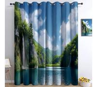 Generico Tende Oscuranti per Camera da Letto 140L x 245A cm 2 Pannelli, Tende con Stampa di Cielo Azzurro Cascata Vegetazione, Tenda Scenari Naturali per Decorare la Camera dei Bambini e il Soggiorno