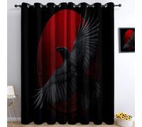 Generico Tende oscuranti per camera da letto 140L x 260A cm 2 pannelli, tende con stampa di animali corvo luna rossa, tenda arte astratta per decorare la camera dei bambini e il soggiorno