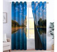 Generico Tende oscuranti per camera da letto 140L x 260A cm 2 pannelli, tende con stampa di marmo castello lago - tenda paesaggio urbano per decorare la camera dei bambini e il soggiorno