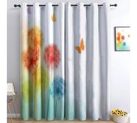 Generico Tende oscuranti per camera da letto 140L x 260A cm 2 pannelli, tende con stampa di piante fiori farfalle, tenda minimalismo per decorare la camera dei bambini e il soggiorno
