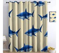 Generico Tende oscuranti per camera da letto 75L x 166A cm 2 pannelli, tende con stampa di animale squalo oceano, tenda minimalismo per decorare la camera dei bambini e il soggiorno