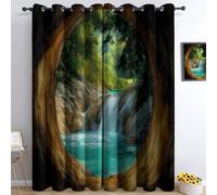 Generico Tende oscuranti per camera da letto 75L x 166A cm 2 pannelli, tende con stampa di foresta pluviale grotta rocciosa, tenda paesaggio naturale per decorare la camera dei bambini e il soggiorno