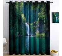 Generico Tende Oscuranti per Camera da Letto 75L x 166A cm 2 Pannelli, Tende con Stampa di Lago Verde Foresta Cascata, Tenda Fotografia Naturalistica per Decorare la Camera dei Bambini e il Soggiorno
