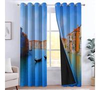 Generico Tende oscuranti per camera da letto 75L x 166A cm 2 pannelli, tende con stampa di venezia canal grande barche - tenda paesaggio urbano per decorare la camera dei bambini e il soggiorno