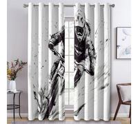 Generico Tende Oscuranti per Interni Ciclismo Estremo, Tenda Cavaliere Bianco Nero con Occhielli Stampate Set 2 Pezzi adatto per Camera da Letto, Soggiorno, Cucina, 140L x 160A cm D-H12