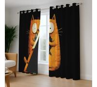 Generico Tende Oscuranti per Interni Gatto cartoon Morbido Pesciolino, Set da 2 Oscuranti, Materiale fantastico 140 x 160 cm (Larghezza x Altezza), Nero puro,