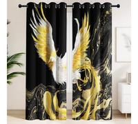 Generico Tende Oscuranti Termiche e Isolanti Fenice e marmo dorato - Tende da Interno 90 x 200 CM | Set di 2 Pannelli Stile Fantasy orientale, Inchiostro per Camera padronale
