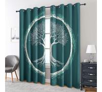 Generico Tende per Interni Albero Della Vita, L 140 x A 280 cm 2 Pezzi - Tende Oscuranti Verde Acqua Misterioso Vichingo, Finestre Camera da Letto Soggiorno, Arredamento Casa, con Occhielli IR#226