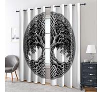 Generico Tende per Interni Albero Della Vita, L 140 x A 290 cm 2 Pezzi - Tende Oscuranti Bianco Nero Vichingo, Finestre Camera da Letto Soggiorno, Arredamento Casa, con Occhielli IR#209