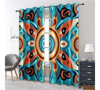 Generico Tende per Interni Astratto Mandala Boho, L 140 x A 160 cm 2 Pezzi - Tende Oscuranti Colorato Vintage Etnico, Finestre Camera da Letto Soggiorno, Arredamento Casa, con Occhielli IR#139