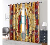 Generico Tende per Interni Bohemian Piume Geometrico, L 140 x A 160 cm 2 Pezzi - Tende Oscuranti Colorato Etnico Tribale, Finestre Camera da Letto Soggiorno, Arredamento Casa, con Occhielli IR#103