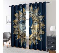 Generico Tende per Interni Boho Sole e Luna, L 140 x A 290 cm 2 Pezzi - Tende Oscuranti Artistico Oro Celeste, Finestre Camera da Letto Soggiorno, Arredamento Casa, con Occhielli IR#218