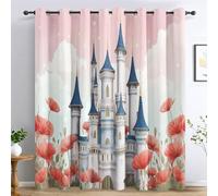 Generico Tende per Interni Castello da Sogno, Tende Oscuranti Castello da Fiaba Principesse per Camera da Letto Soggiorno, Cucina, Finestra, Tenda con Occhielli 117L x 138A cm (2 Pannelli) E-D22