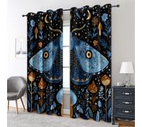 Generico Tende per Interni Falena Blu Gotica, L 75 x A 166 cm 2 Pezzi - Tende Oscuranti Misterioso Stelle Fungo Floreale, Finestre Camera da Letto Soggiorno, Arredamento Casa, con Occhielli IR#237